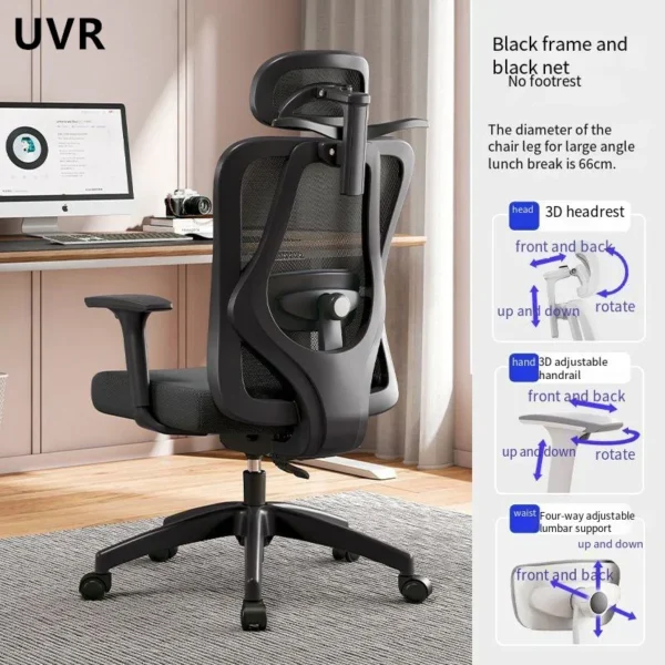 UVR Ergonomic Computer Chair Home Computer Gaming Chair Mesh Staff Chair Comfortable Sponge Cushion with Footrest Office Chair 2