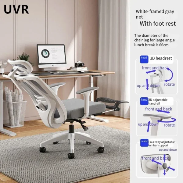 UVR Ergonomic Computer Chair Home Computer Gaming Chair Mesh Staff Chair Comfortable Sponge Cushion with Footrest Office Chair 4