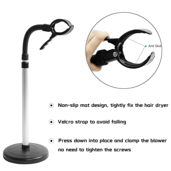 Adjustable 360 Degree Rotating Hair Dryer Stand with Heavy Base, Hands-Free Blow Dryer Holder, Countertop for Home Bathroom 4