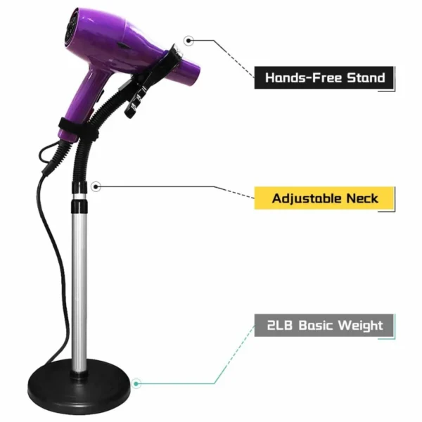 Adjustable 360 Degree Rotating Hair Dryer Stand with Heavy Base, Hands-Free Blow Dryer Holder, Countertop for Home Bathroom 2