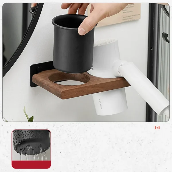 Bathroom Wall Mount Hair Dryer Holder, Hair Care and Styling Tool Organizer, Farmhouse Wooden Beauty Hair Appliance 3