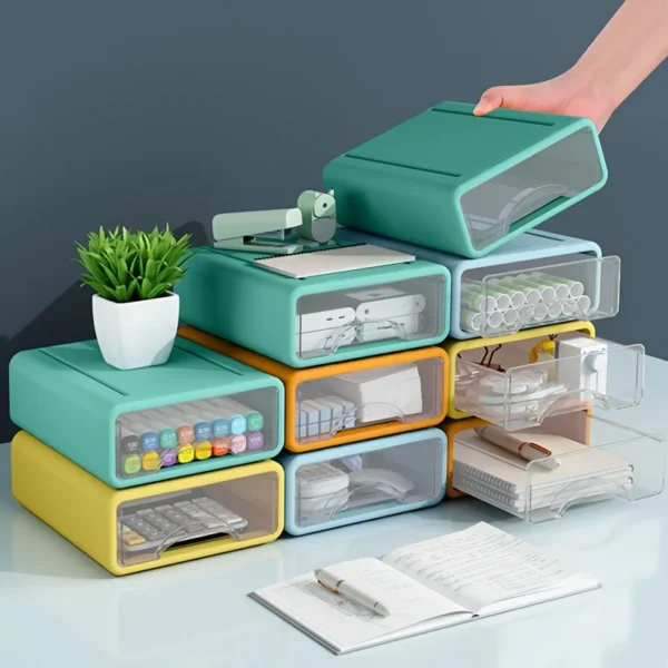 4pcs Rectangular Desktop Organizer, Stackable Drawer File and Tool Organizer for Home Office, Cosmetic Organizers 2