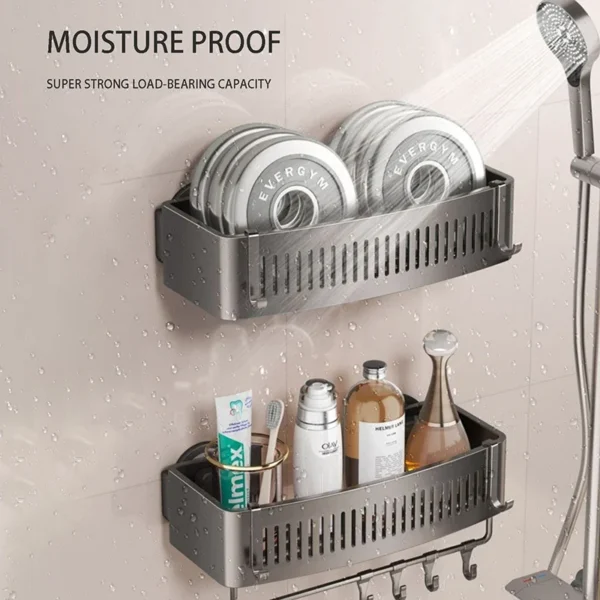 Vacuum Suction Cup Bathroom Shelf Wall Mounted Thickened Aluminum Bathroom Shelves No Drilling Shower Organizer Bathroom Storage 4