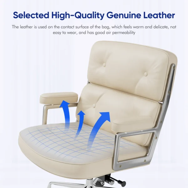 Genuine Leather Office Chair Lobby Computer Chairs Home and Office Chair with Aluminum Arms and Wheels White Brown Black Color 4