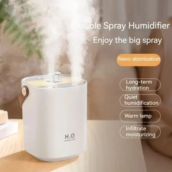 Large Capacity USB Double Spray Humidifier Portable Desk Cool Mist Mute Humidifier with Night Light for Bedroom Living Room 1