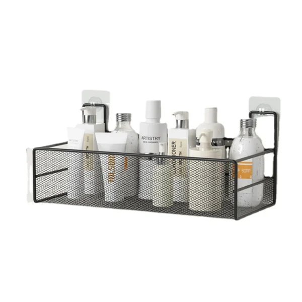 Bathroom Self-adhesive Storage Rack Punch-free Toilet Rack Washing Table Dormitory Iron Large Mesh Storage Hanging Basket 5