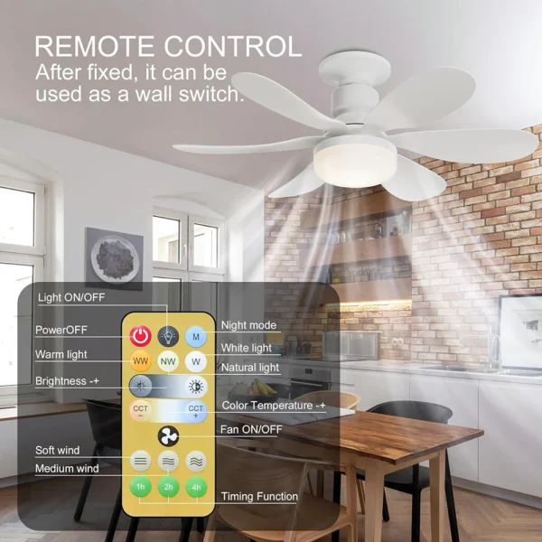 Remote Control Ceiling Fan With Lighting Lamp Low Noise Airs Cooling Fan For Home Bedroom Living Office Silent AC86-265V Fans 2