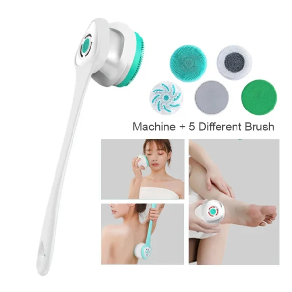 2023 NEW Electric Bath Brush USB Recharge Body Scrubber Back Rubbing Shower Cleaning Brush Spinning Massage Heads Long Handle 1